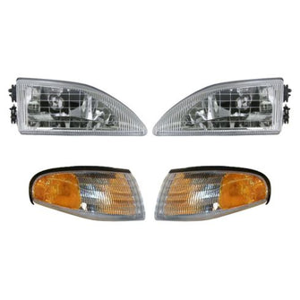 Autos Part Outlet™ New Headlights & Parking Corner Lights Left & Right Pair Set Compatible with 1994-1998 Ford Mustang